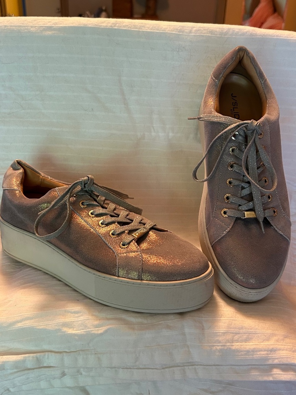 J Slides Platform Sneaker. Size 11. Color: Metallic